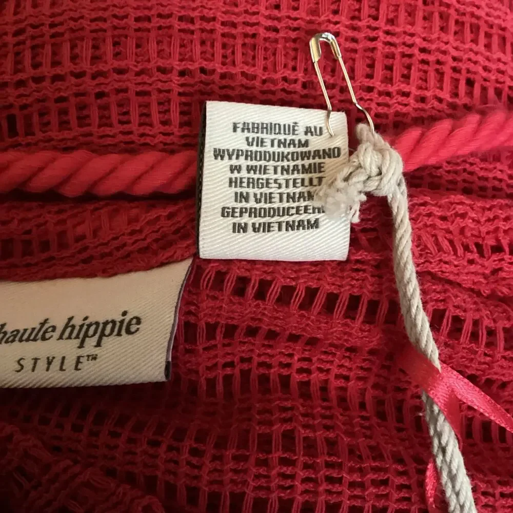 Haute Hippie Red Mesh Rope Strap Midi Cover Up Dress NWT S
